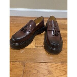 Mens Brown Chunky Loafers Slip-on Dress Shoes